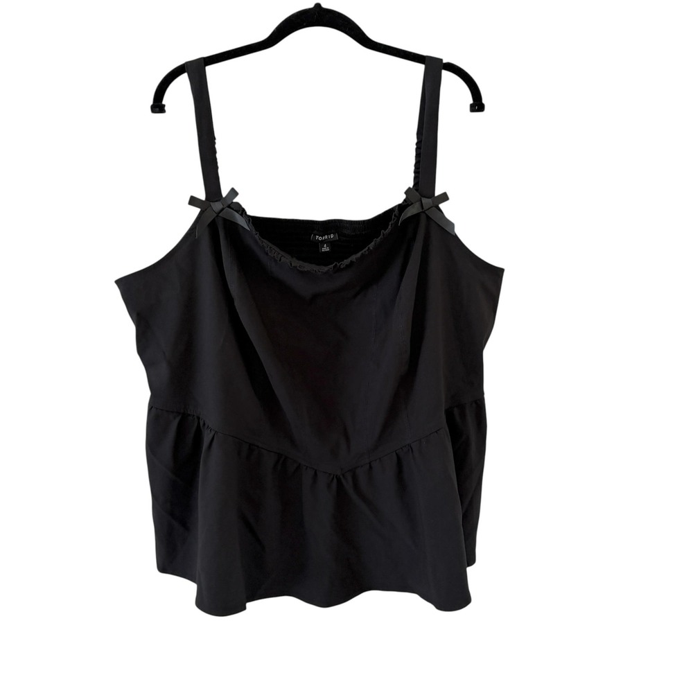 Torrid Whimsigoth Cami Tank Top Womens 4X Black Ruffle Basque Waist Bow Coquette